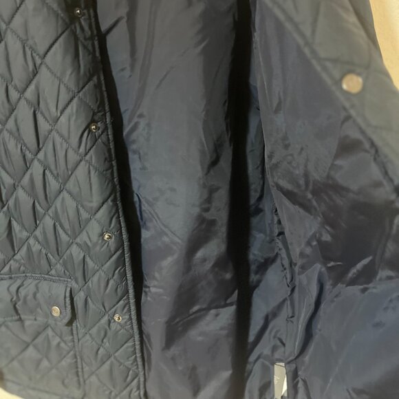 Chaps Navy Blue Quilted Puffer Jacket Snap Front and Pockets Corduroy Collar - Picture 7 of 7